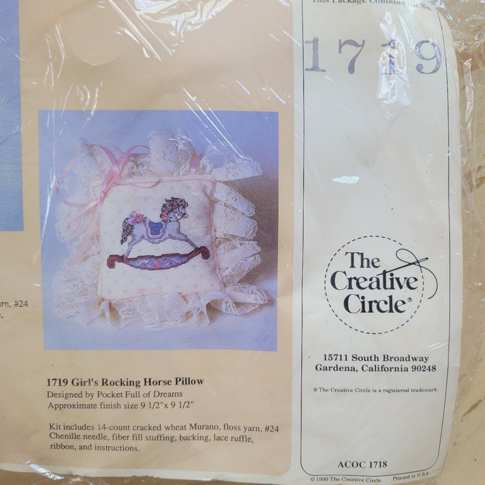 1990 Vintage The Creative Circle #1719 Girl's Rocking Horse Pillow Cross-Stitch